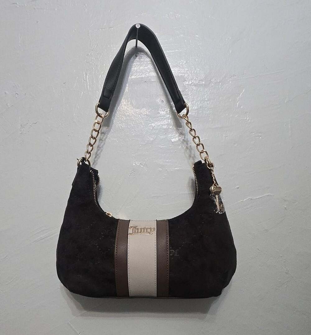 Juicy Couture Shoulder Bag Black Velvet Gold Chain